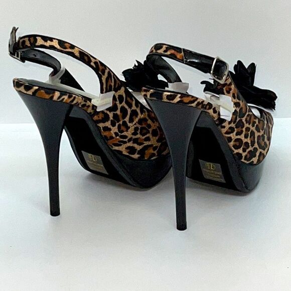 Delicious Leopard Print Sling Back Peep Toe High Heel Stiletto Pumps. Size 8.5 - Picture 4 of 8